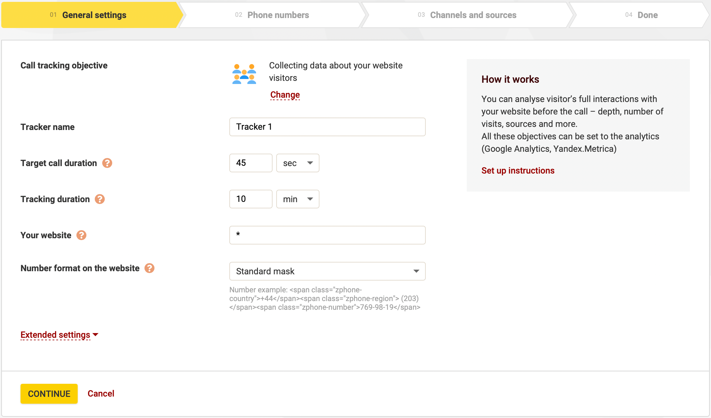 Call tracking Main settings