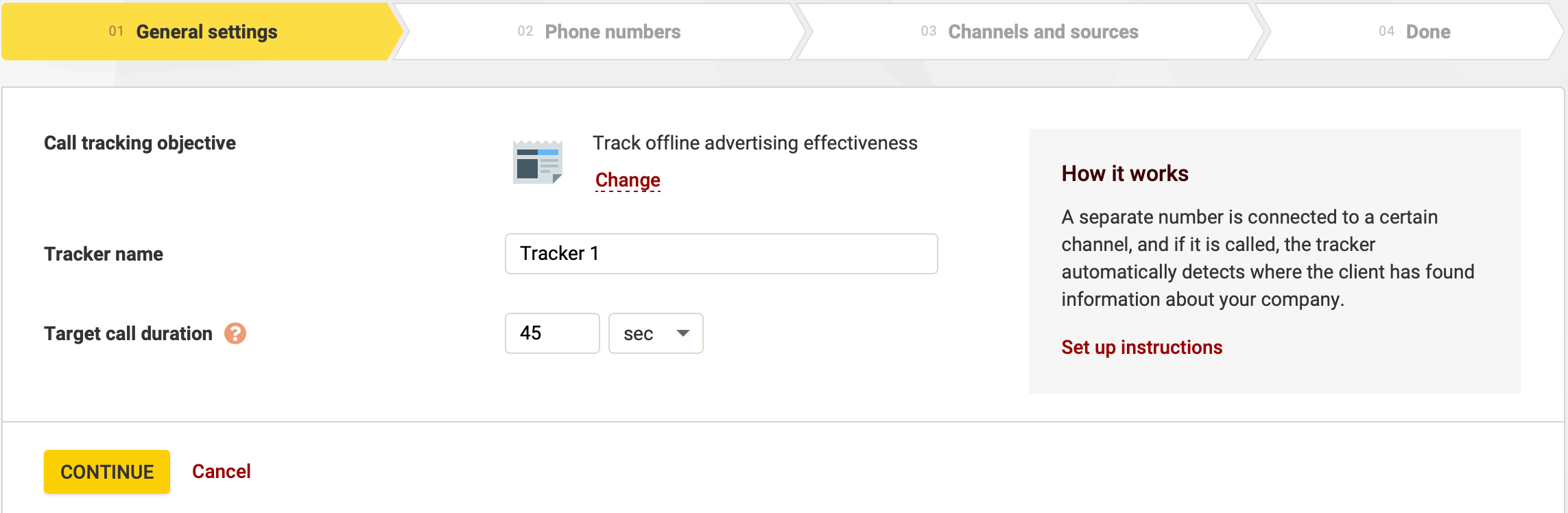 Call Tracking basic settings