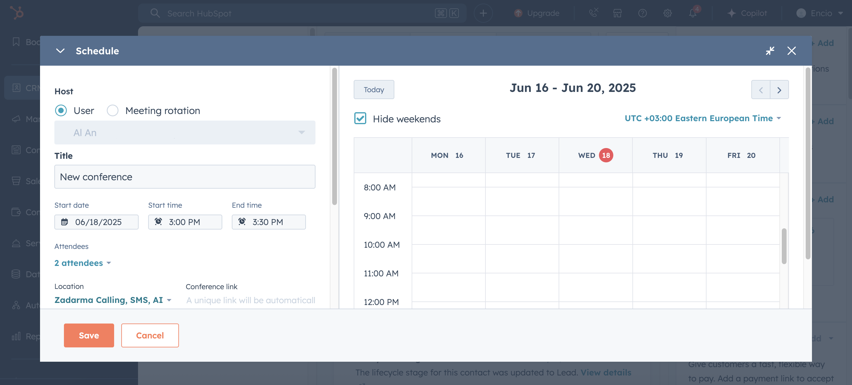 Scheduling a meeting in HubSpot